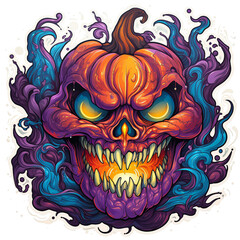 Scary and funny Halloween pumpkin lantern on transparent background, perfect t-shirt, prints, badges, labels, avatars,posters, album covers,stickers and other uses