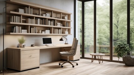 Modern home office interior, Scandinavian style and neutral colors