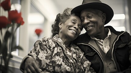 Fototapeta premium Supporting loved ones during illness. An elderly couple in the hospital, comforting each other, sharing stories and making connections while recovering.