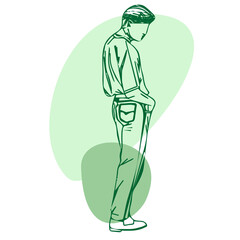 A man in a T-shirt and jeans. Stylization. Color graphic image. Vector.