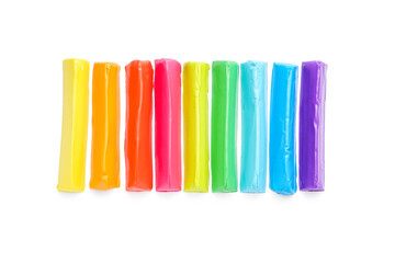 Set of colorful play dough on white background