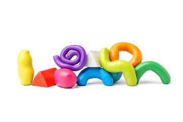 Set of colorful play dough on white background