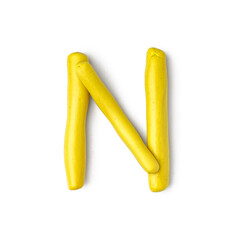 Letter N made of play dough on white background