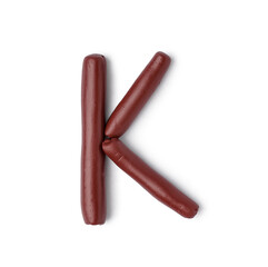 Letter K made of play dough on white background