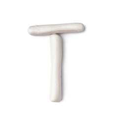Letter T made of play dough on white background