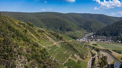 Fototapeta na wymiar view from the Saffenburg near Mayschoß into the Ahr valley towards Rech