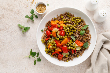 Buckwheat with roasted vegetables and green peas