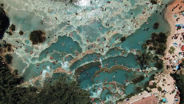 Aerial of Saturnia Hot Springs, Tuscany, Italy 7