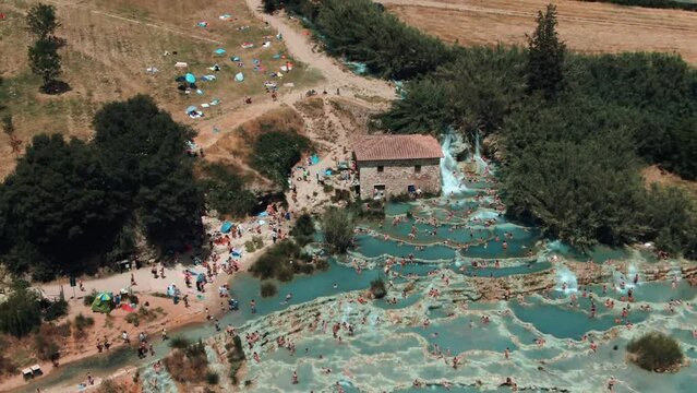 Aerial of Saturnia Hot Springs, Tuscany, Italy 5