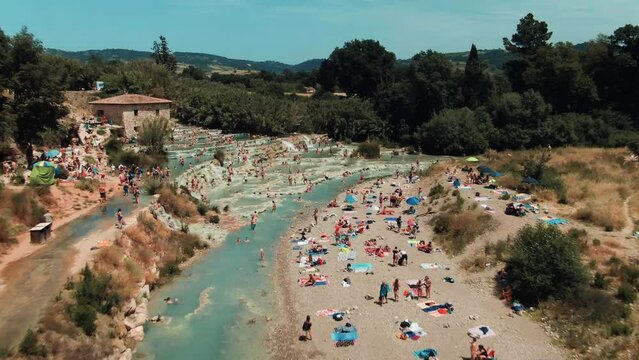 Aerial of Saturnia Hot Springs, Tuscany, Italy 4