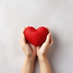 Hands holding red heart on white background, health care, world heart day, world health day, generative ai - obrazy, fototapety, plakaty