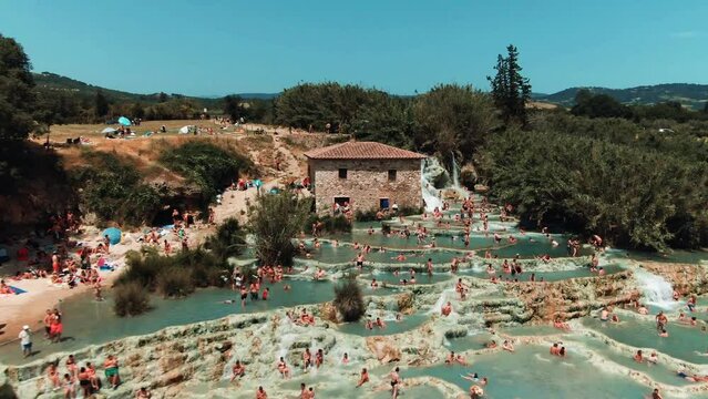 Aerial of Saturnia Hot Springs, Tuscany, Italy 1
