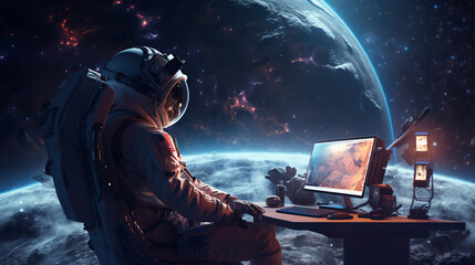 a astronaut playing a video game in space. Generative AI