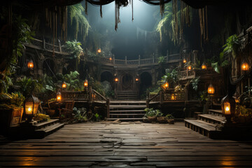 Fototapeta premium Empty pirate ship deck background for theater stage scene