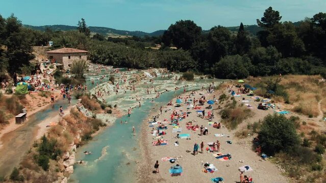 Aerial of Saturnia Hot Springs, Tuscany, Italy 2