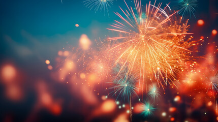 Fototapeta premium Sparkling Fireworks Display with Bokeh Effect A Festival Background Ai Generated