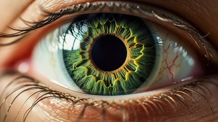 Poster Im Rahmen Closeup of a beautiful young woman's green eye with detailed iris Ai Generated © Graphics.Parasite