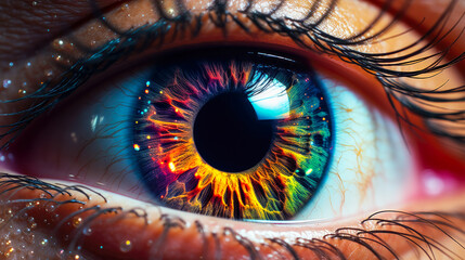 Beautiful Woman with a Surreal Rainbow Iris Closeup Ai Generated