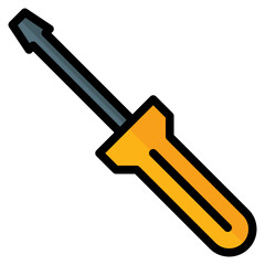 screwdriver icon in filled line style isolated on transparent background. Construction tools, vector illustration for graphic design projects