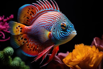 Colorful tropical discus fish