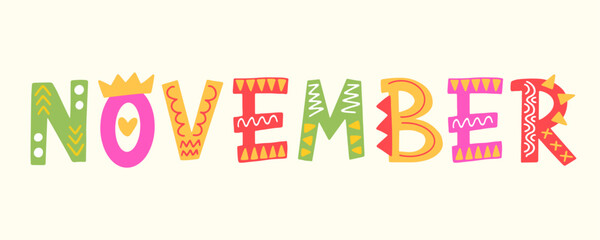 November Decorative Lettering Word Inscription