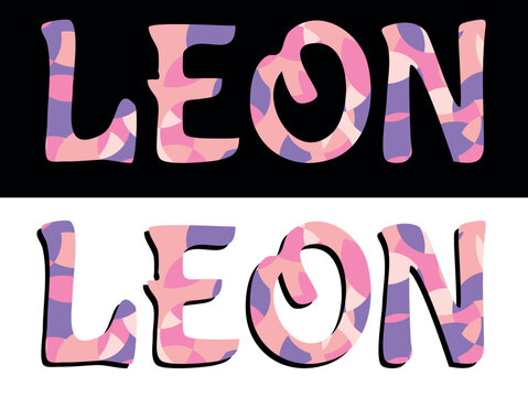 LEON. Text from multi-colored pieces. Letters from color elements. Place in Mexico LEON for banner, Mexican web resources, mobile applications, games, t-shirts.