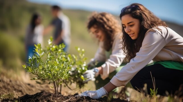 Young environmental activists participating in a tree planting event