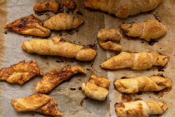 home made pastry on a baking paper in a tray