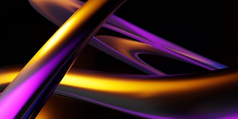 Liquid metal lines in motion dark background. Modern abstract backdrop. Design element for banner, cover, wallpaper and background. Realistic 3D rendering.
