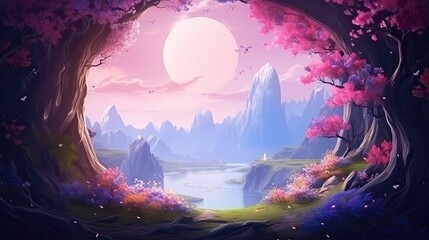 Beautiful Enchanted Landscape Fantasy Garden Background