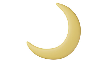 Half yellow moon in cartoon style isolated on transparent and white background. Synoptic concept. 3D render