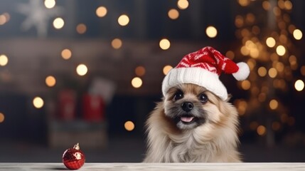 Fototapeta na wymiar big family dog in a Cozy Sweater and Santa Hat 