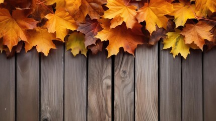 Naklejka na ściany i meble Fall Leaves Bordering a Wooden Fence