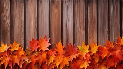 Naklejka na ściany i meble Fall Leaves Bordering a Wooden Fence
