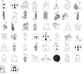 Spooky Halloween House Silhouette Clipart Set | Vector Graphics for Decorations, Crafts, and More
