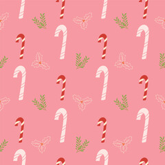Seamless pink candy cane Christmas pattern