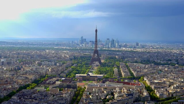 Eiffel Tower in the City of Paris France from above - aerial view - stock photography