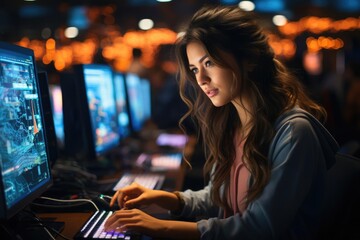 programmer In a coding bootcamp determined and innovative woman programs software