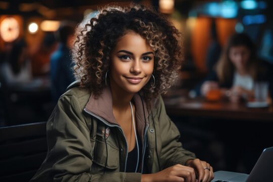 programmer In a coding bootcamp determined and innovative woman programs software