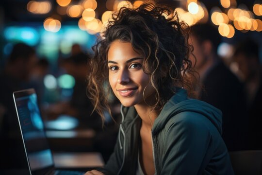 programmer In a coding bootcamp determined and innovative woman programs software