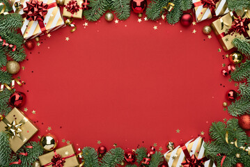 Christmas Frame on Red Background
