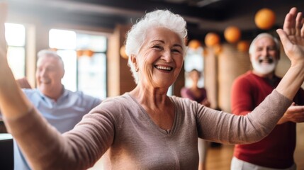 Seniors Engaging in a Thanksgiving themed Exercise Class