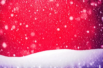 Fototapeten abstract landscape with snowflakes falling in winter with red colors christmas, concept Religion and Culture, generative ai  © João Macedo