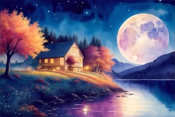 Beautiful autumn landscape. AI generated illustration
