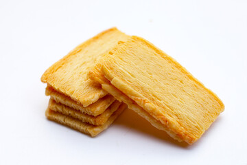 Cheese crispies on white background.