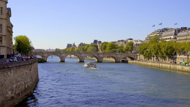 River Seine with a view over Pont Neuf in Paris - stock photography