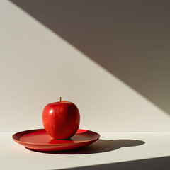 Red apple on red plate minimalist illustration