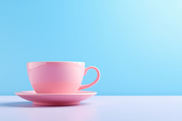 AI Pink cup on a blue background. Pop Art. Place for text