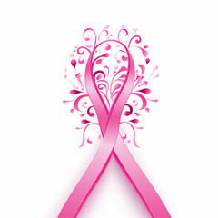 Single pink ribbon on white a reminder to fight breast cancer