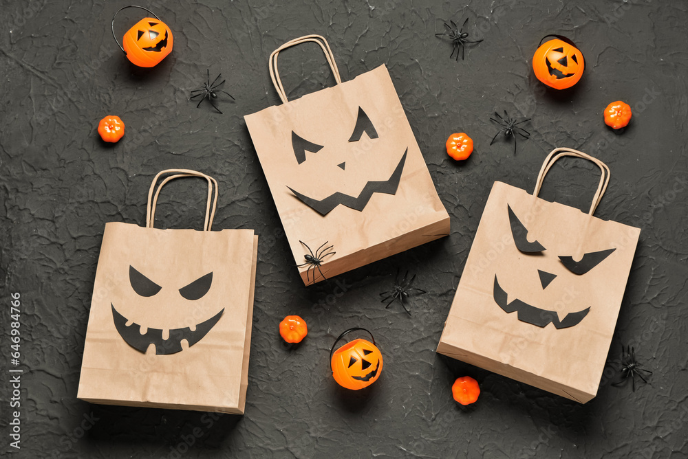 Canvas Prints composition with shopping bags and decorations for halloween on dark background